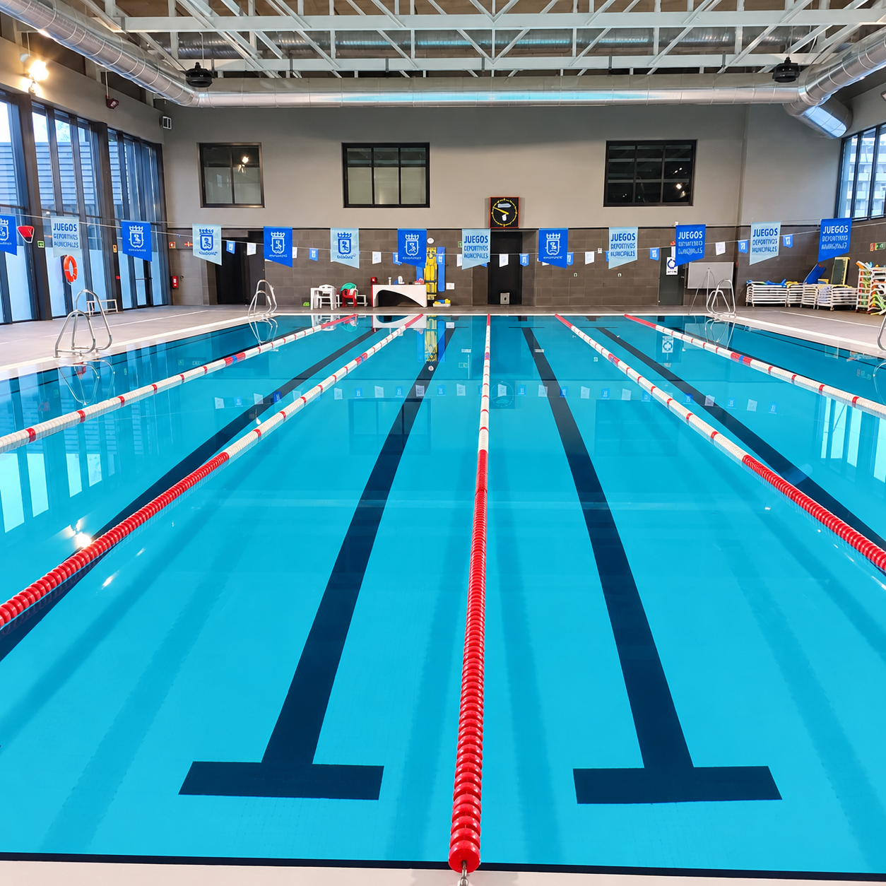 Piscina deportiva cubierta de 25m en el Centro Deportivo Municipal José María Cagigal, Madrid.