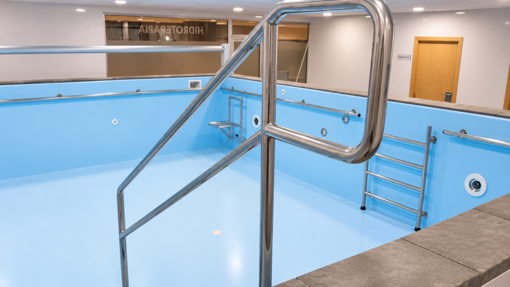Umivale Activa 5 Piscina de terapia con escalera y barandas metálicas