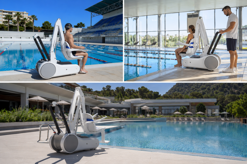 Elevadores de piscina 4 Grúa de piscina para accesibilidad en piscinas de competición, recreativas y hoteles.
