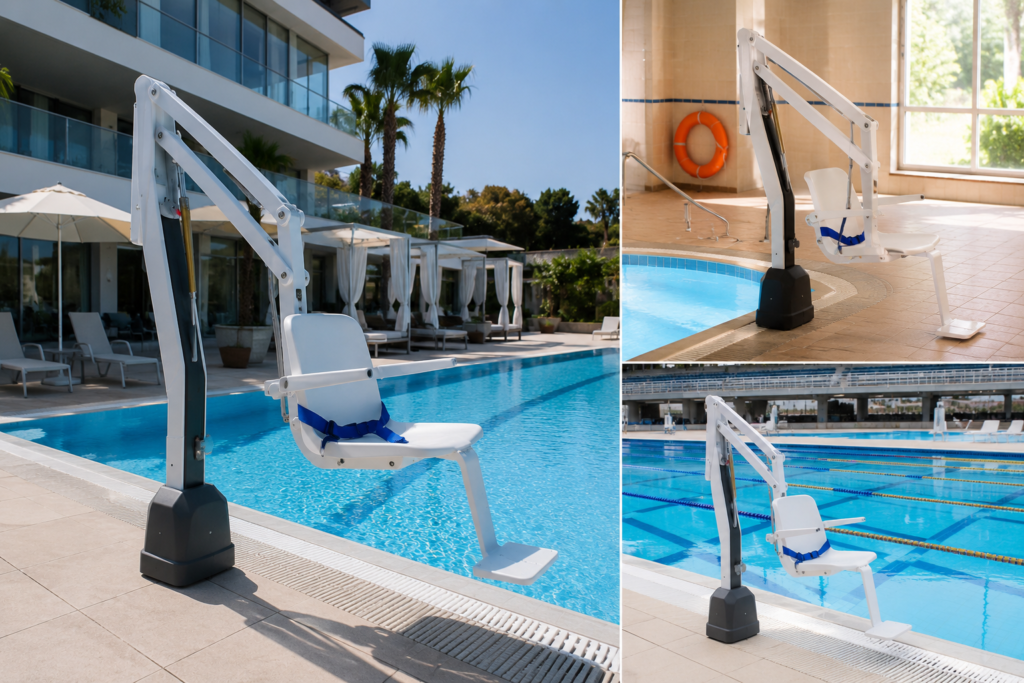Elevadores de piscina 7 Grúa de piscina Alpe Pools para acceso a piscina de competición exterior