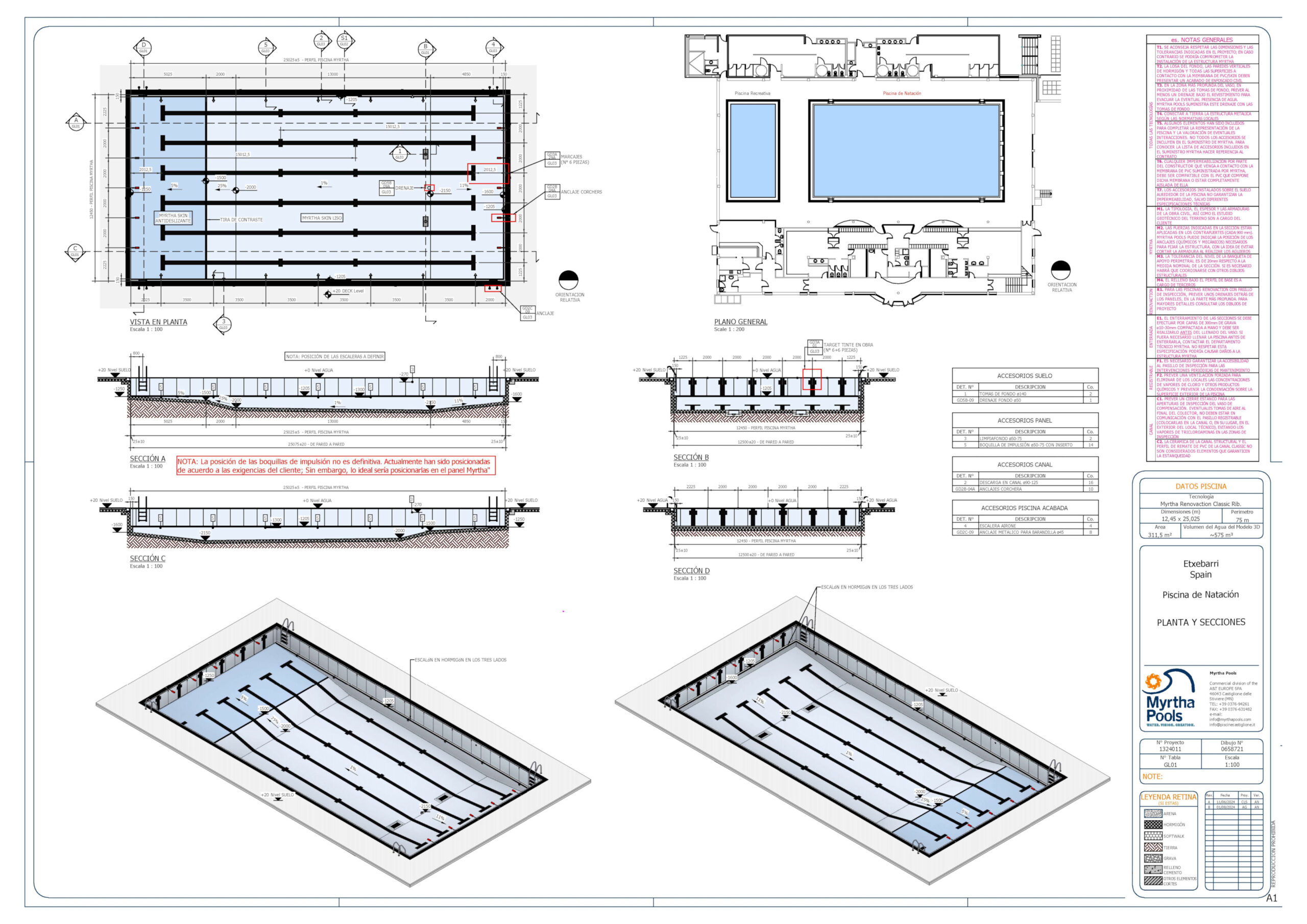 Planos y vistas 3D piscina Myrtha Pools Etxebarri: renovación de piscinas de hormigón.