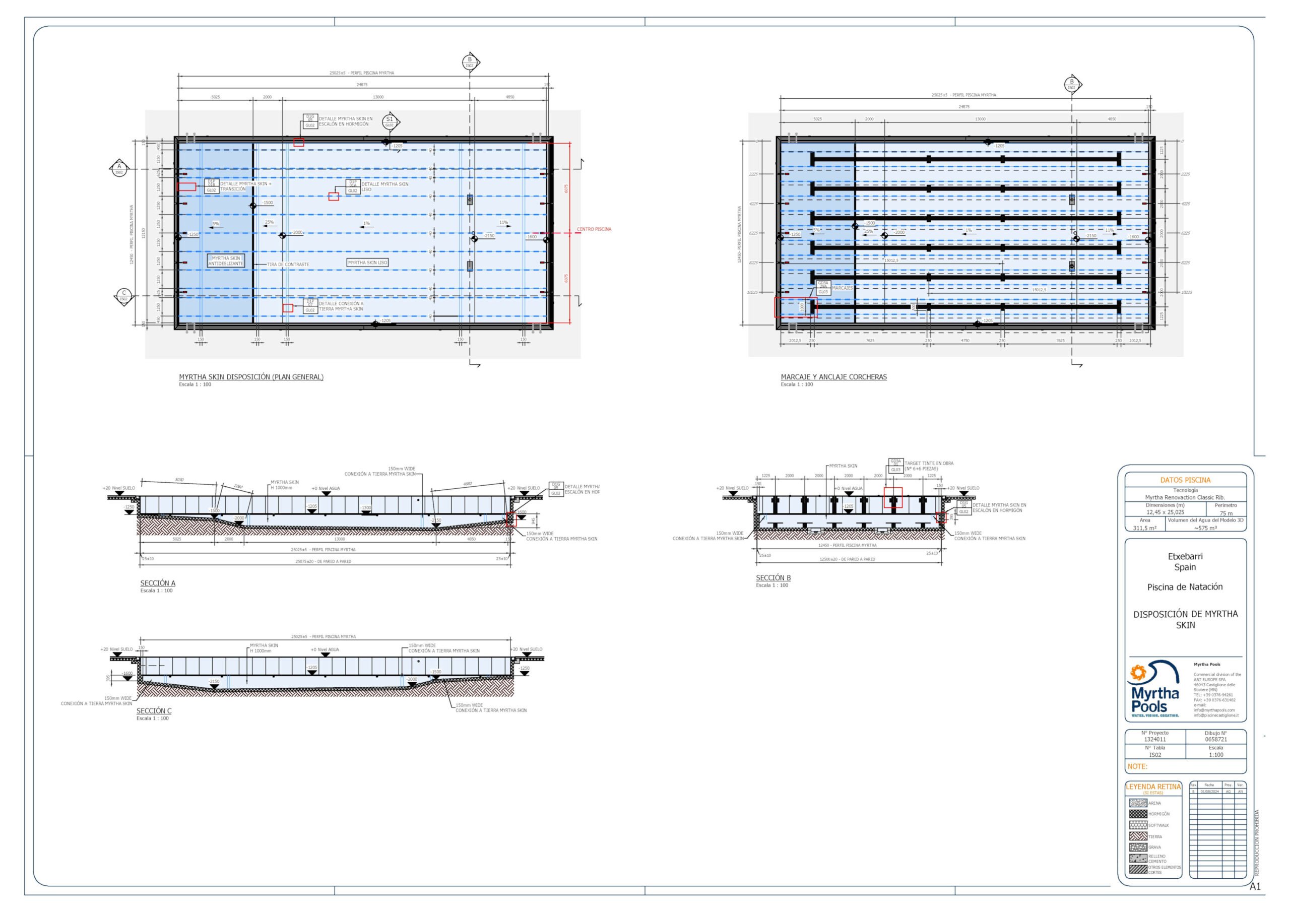 Planos de renovación de piscina cubierta Myrtha Pools Etxebarri, piscina de acero inoxidable.