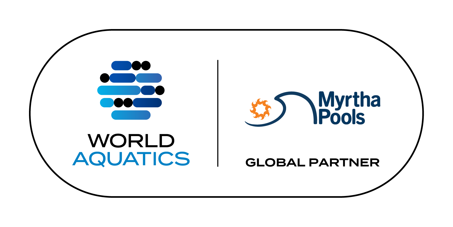 Asociaciones 2 Logos de World Aquatics y Myrtha Pools, patrocinio FINA.