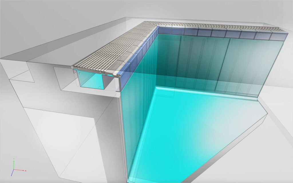 Piscina desbordante con vaso de compensación, ideal para renovación de piscinas de hormigón.