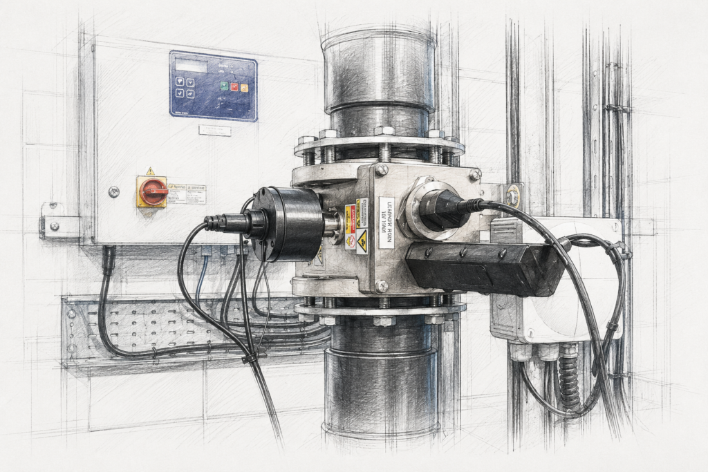 Ilustración de desinfección UV media presión piscina, sistema de cables